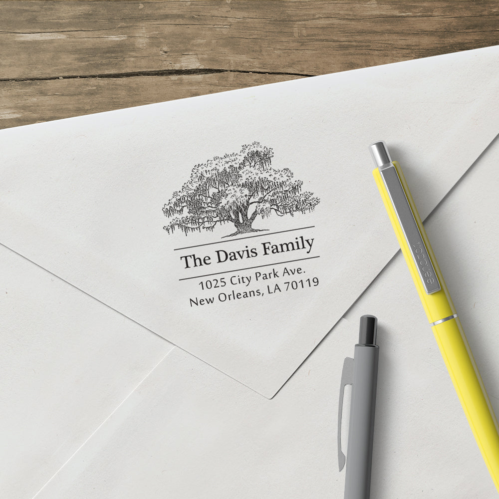 Alexa Pulitzer Tree Family Name Return Address Custom Designer Stamp
