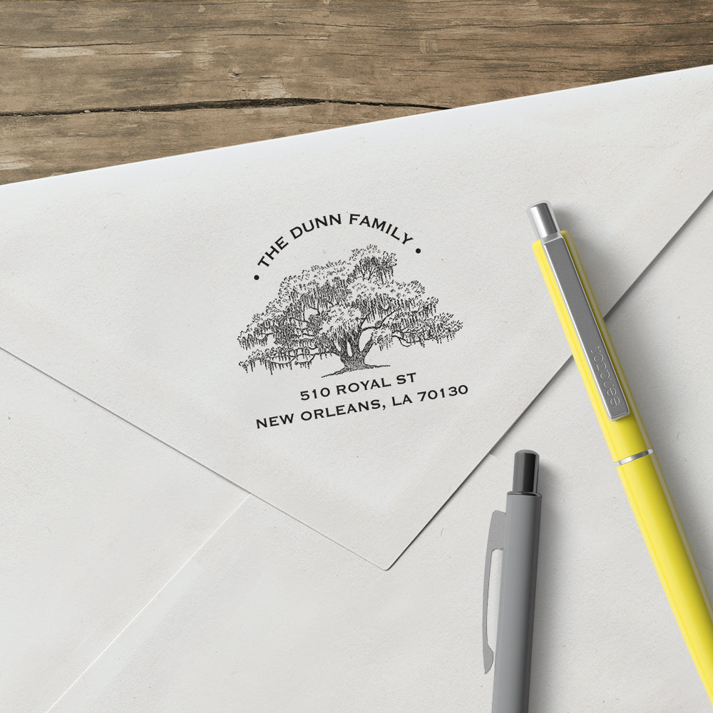 Alexa Pulitzer Tree Family Name Return Address Custom Designer Stamp