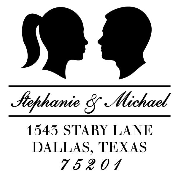 Couple Silhouette Name and Return Address Custom Designer Stamp