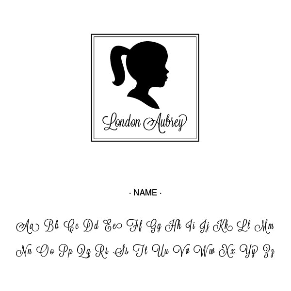 Girl Silhouette Kids Name Custom Designer Stamp Alphabet and Font Used