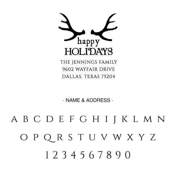Happy Holiday Antlers Family Return Address Custom Designer Stamp
