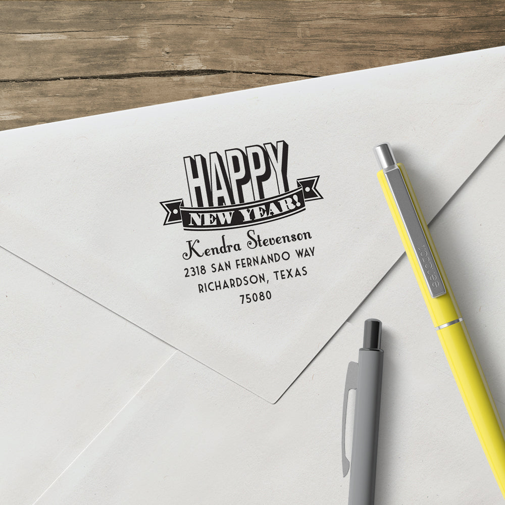 Holiday Happy New Year Family Return Address Custom Designer Stamp