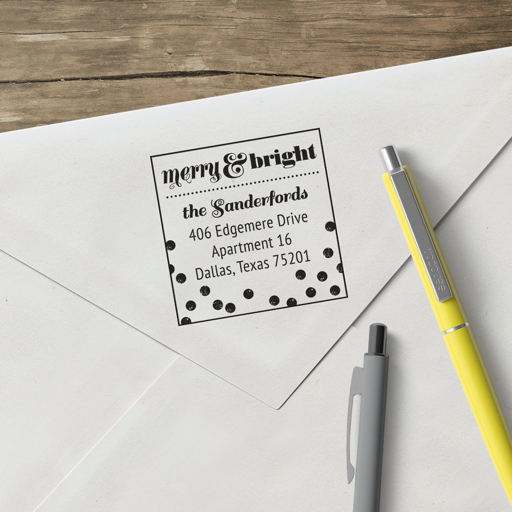 Holiday Merry & bright Polkadot Family Return Address Custom Designer Stamp