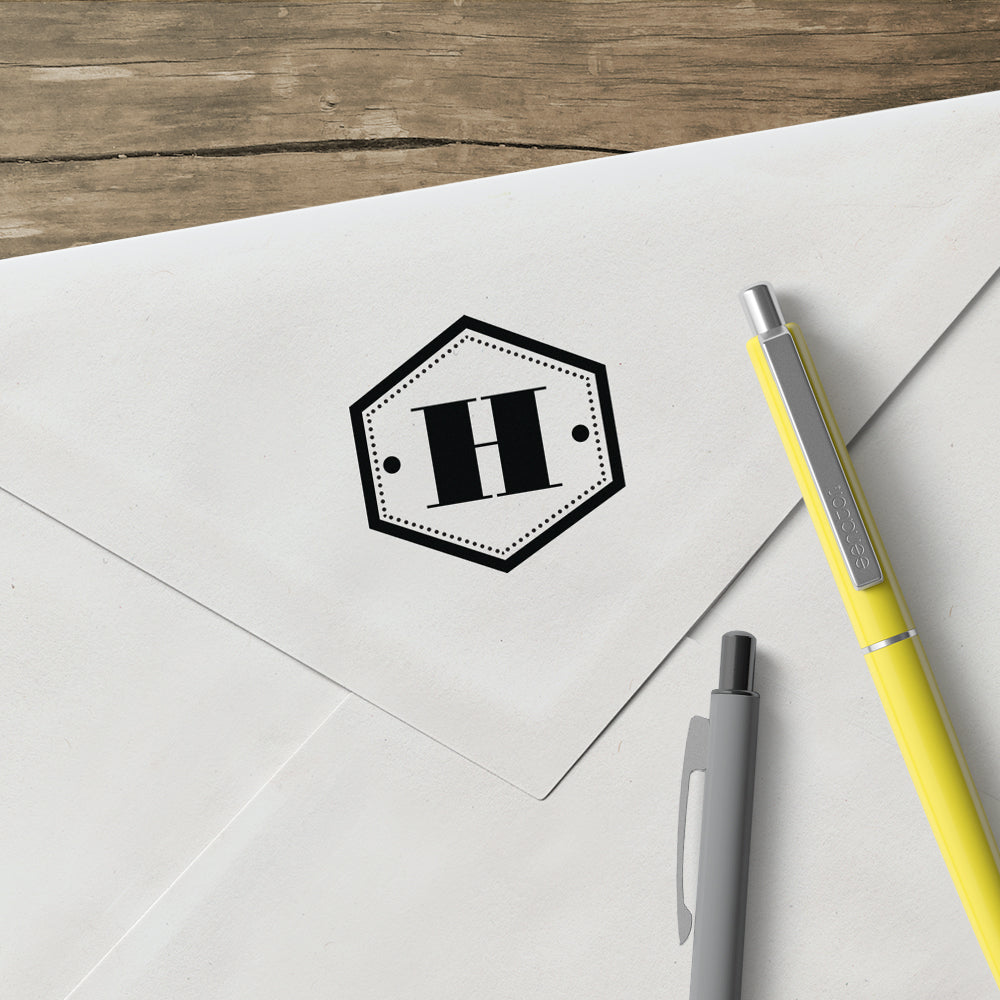 hexagon frame one letter monogram initial Custom Designer Stamp