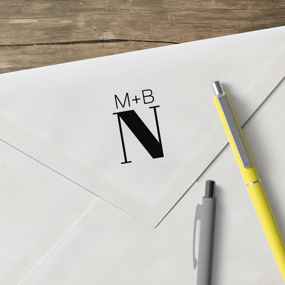 couple stacked three letter monogram initial Custom Designer Stamp