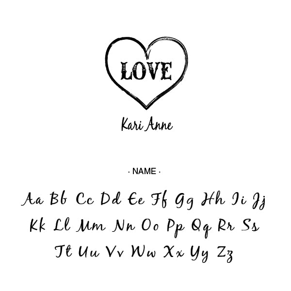 Love Heart Name Signature Custom Designer Stamp Alphabet and Font Used