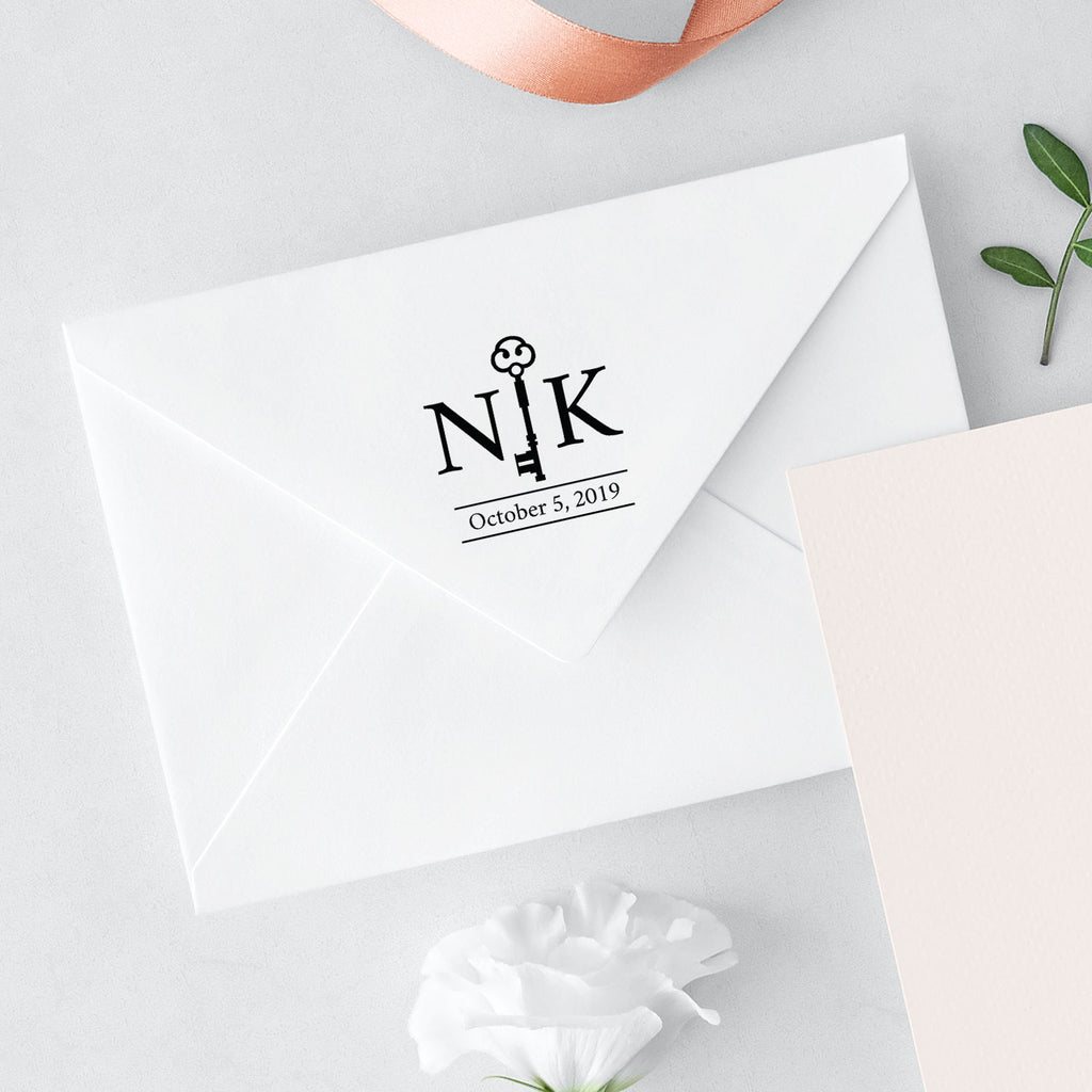 Key Initials and Date Custom Wedding Designer Stamp