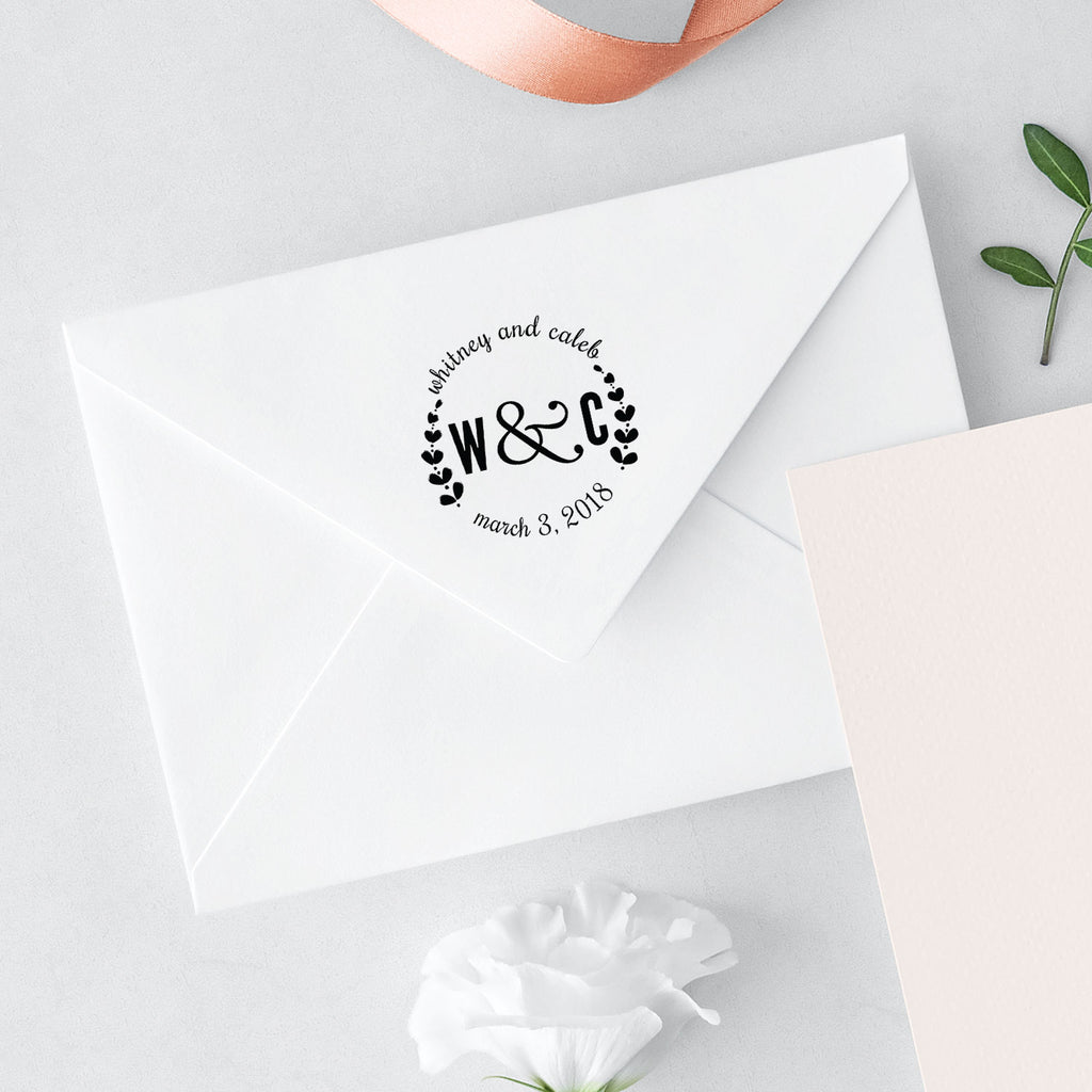 Round Initials Name and Date Wedding Custom Designer Stamp