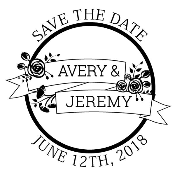 Round Save the date name and date wedding Custom Designer Stamp
