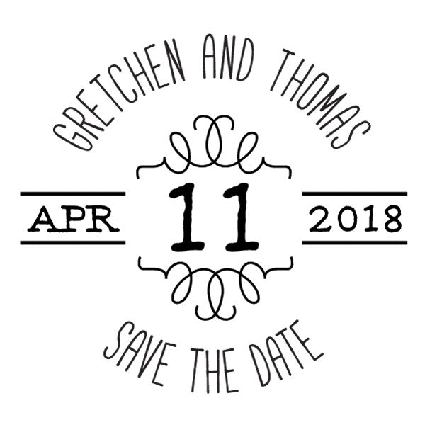 Round save the date name and date wedding Custom Designer Stamp