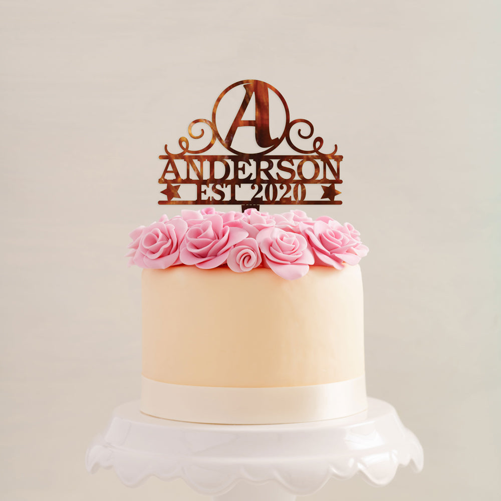 Custom Acrylic Anniversary Initials Name and Est Date names Cake Topper