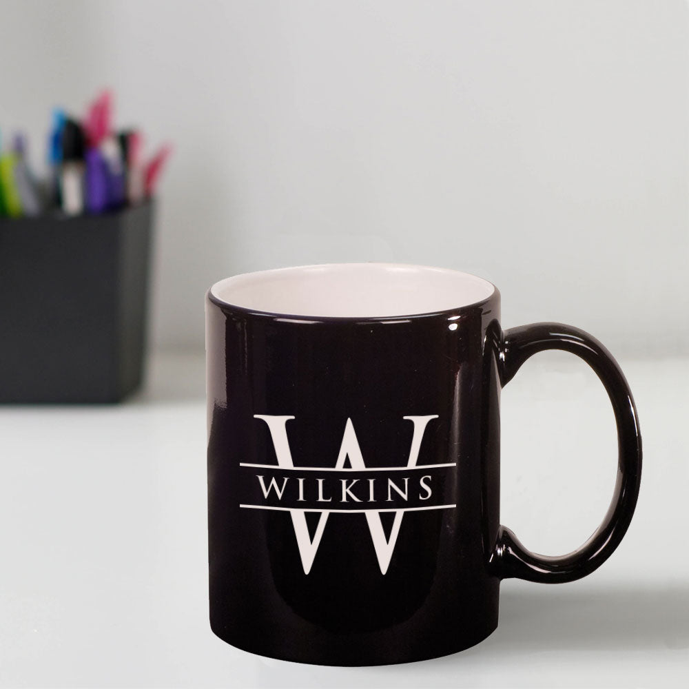 Custom Engraved 11 oz Ceramic Coffee Mug with Initial and Name