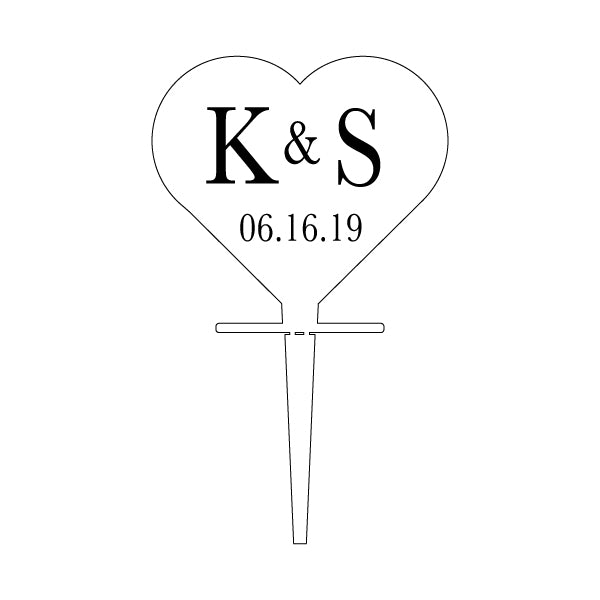 Custom Acrylic Wedding Clear Heart Shaped Initials and Date Cupcake Topper