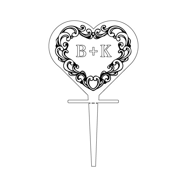 Custom Acrylic Wedding Clear Heart Shaped Initials and Date Cupcake Topper