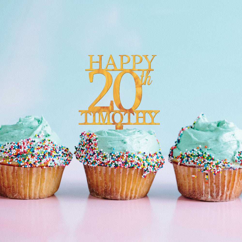 Custom Acrylic  Happy Number Birthday Name Cupcake Topper