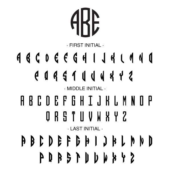 Round Three Initial Monogram Custom Designer Embosser Alphabet and Font Used