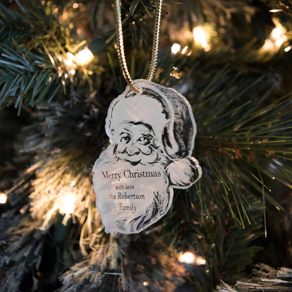 Custom Acrylic Holiday Merry Christmas Santa Gift Tag Ornament Family Name