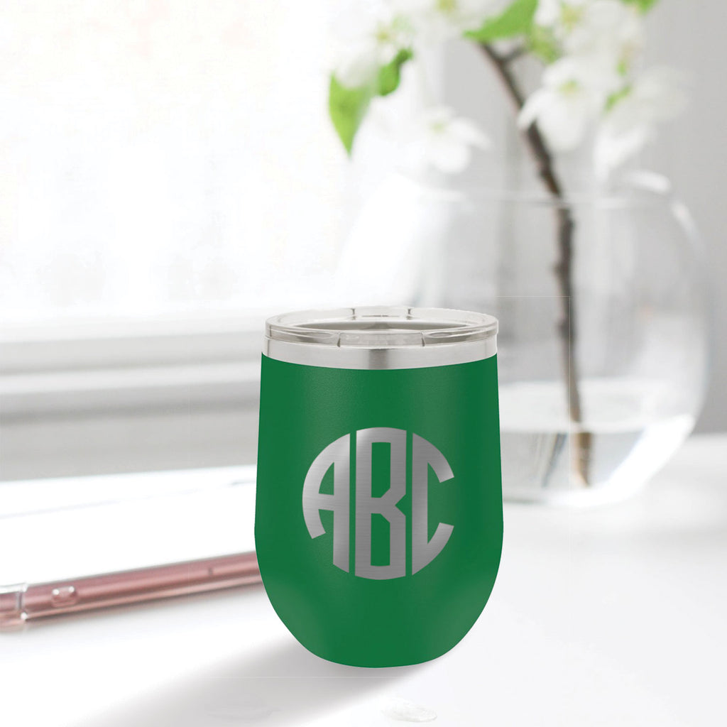 custom engraved stainless steel 12 oz tumbler green with clear lid