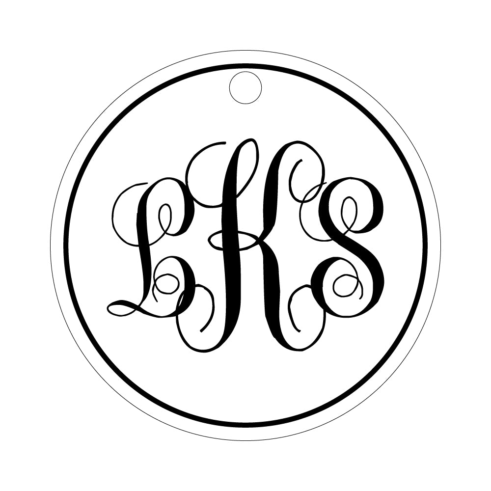 custom engraved acrylic round script monogram key fob design