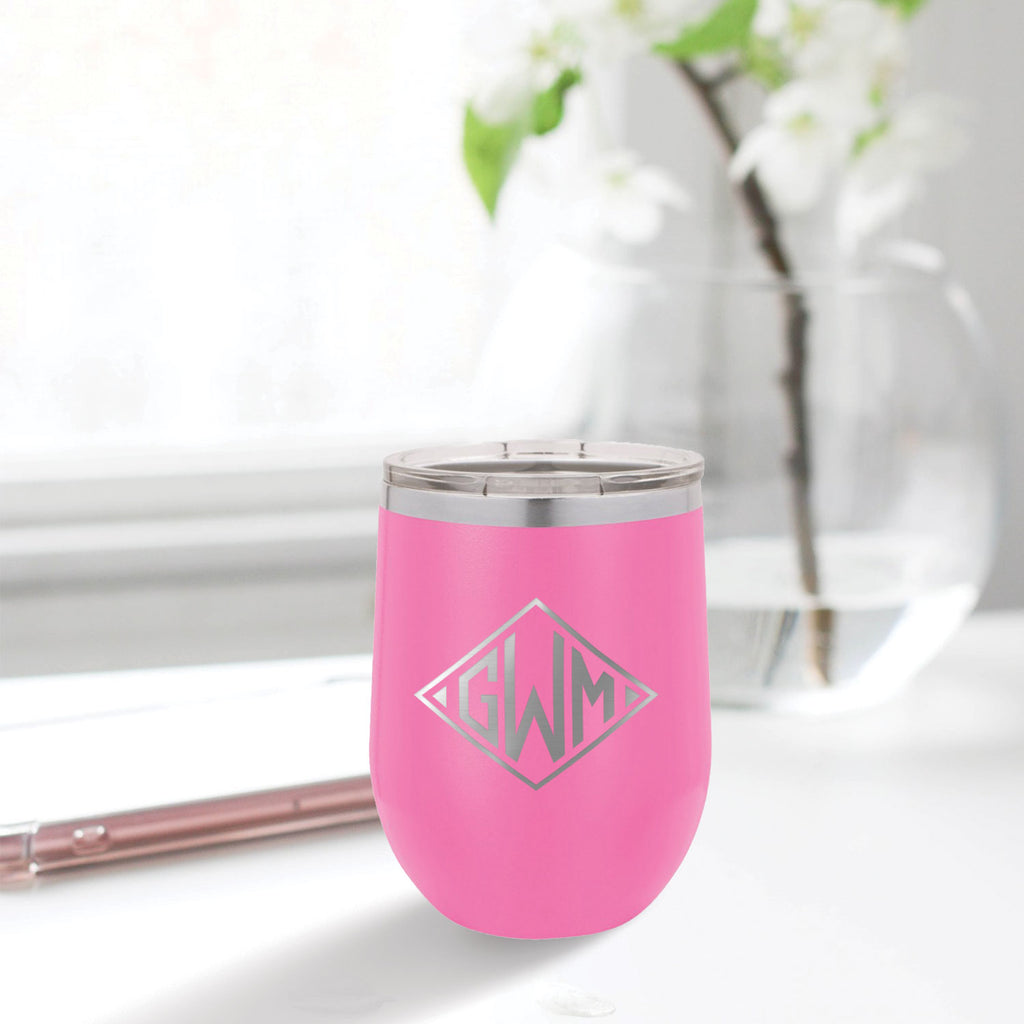 custom engraved stainless steel 12 oz tumbler pink with clear lid