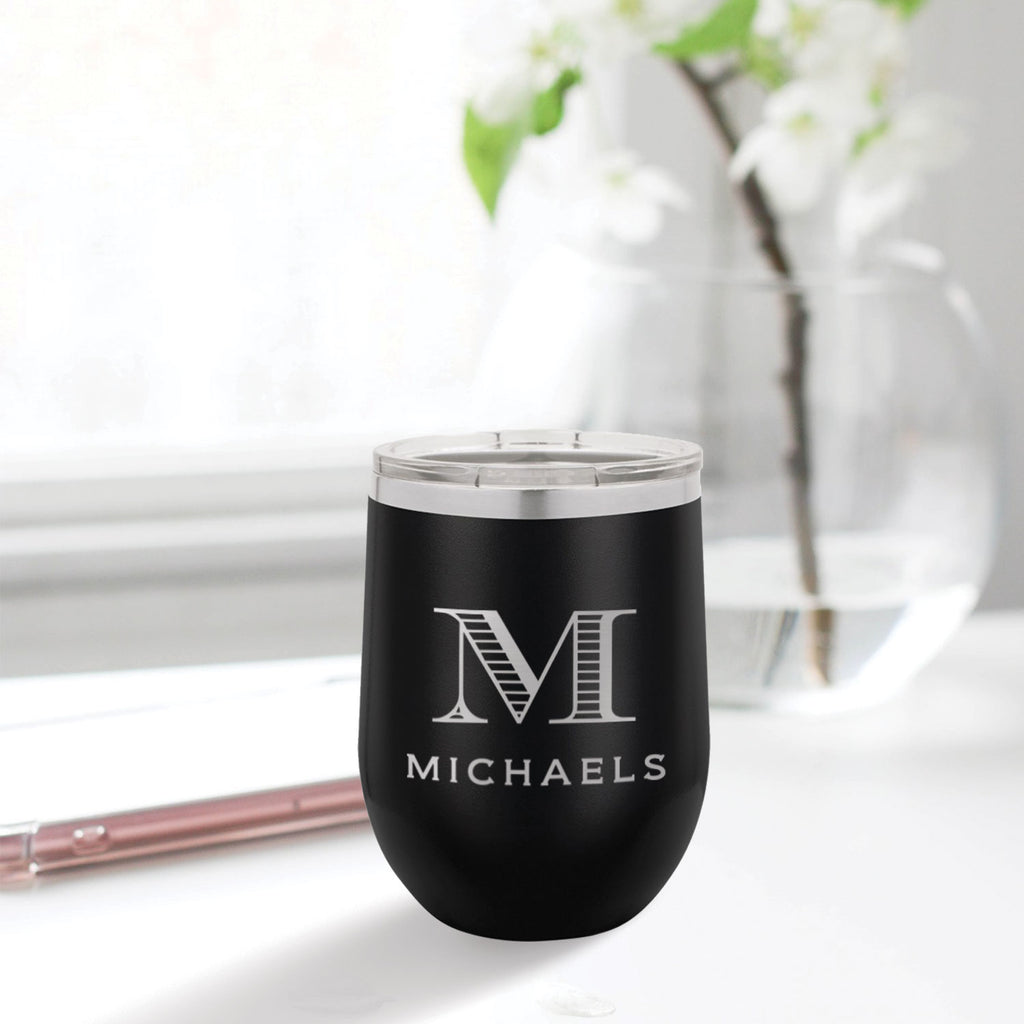 custom engraved stainless steel 12 oz tumbler black with clear lid