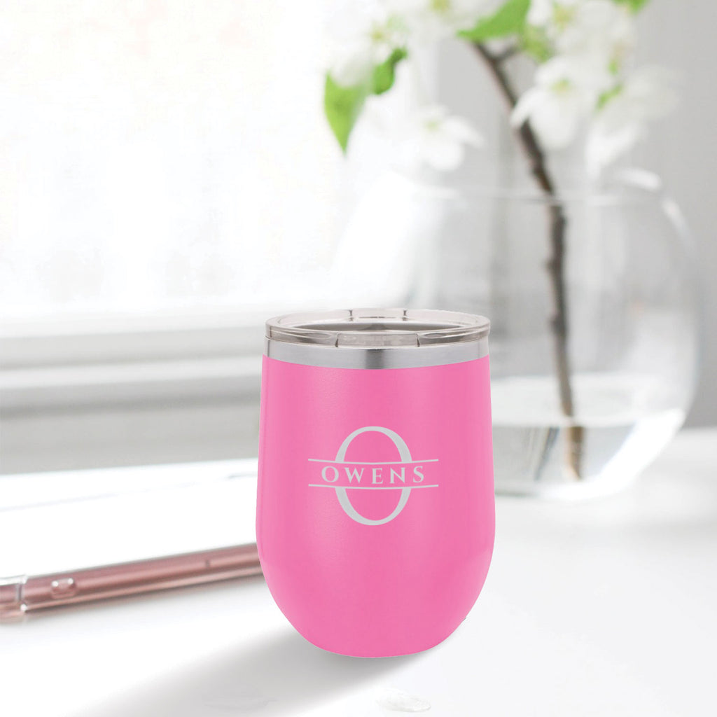 custom engraved stainless steel 12 oz tumbler pink with clear lid