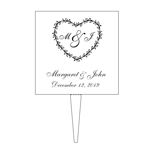 Custom Acrylic Wedding Ornate Heart Initials, Date and Names Cake Topper