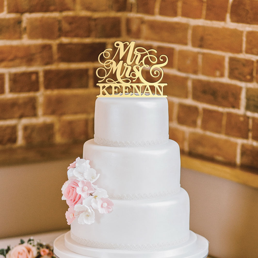 Custom Acrylic Wedding Script mr & mrs last name Cake Topper