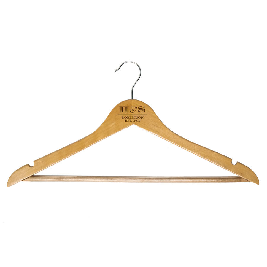 custom engraved couples wooden hangers with name initials and date