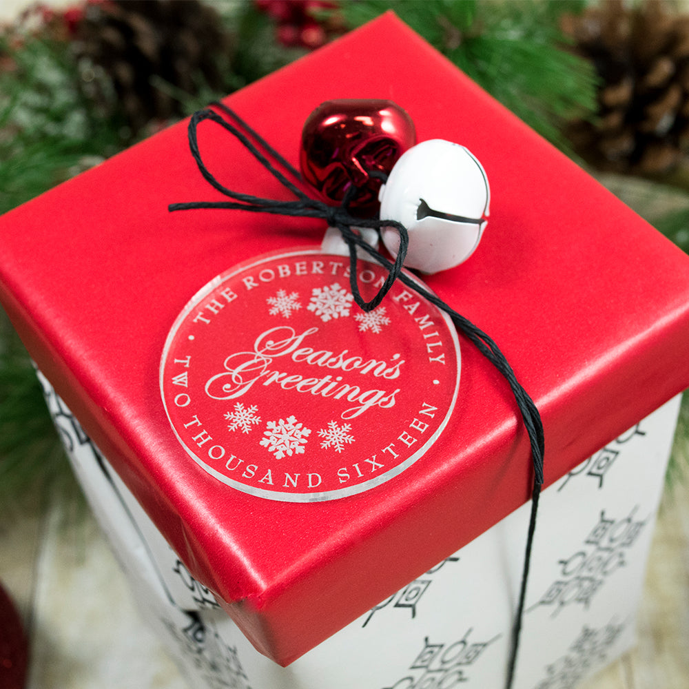 Custom Acrylic Holiday Seasons Greetings Christmas Gift Tag Ornament Family Name