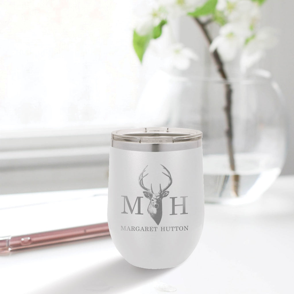 custom engraved stainless steel 12 oz tumbler white with clear lid