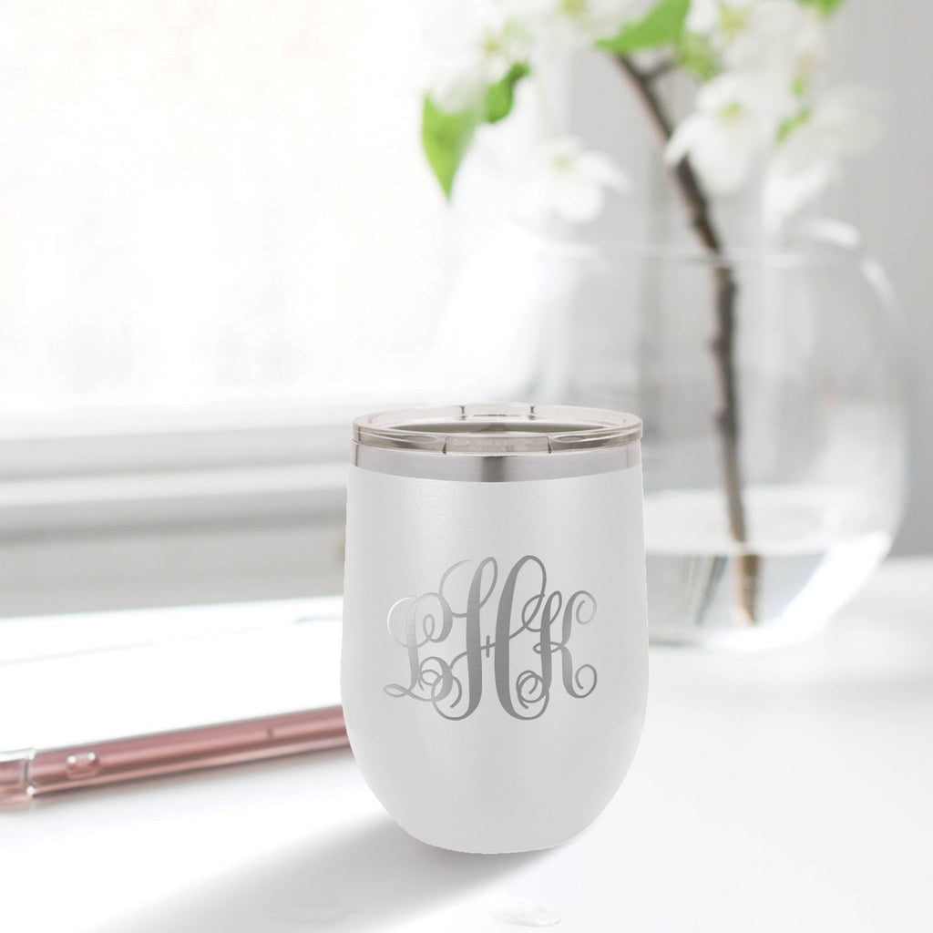 custom engraved stainless steel 12 oz tumbler white with clear lid